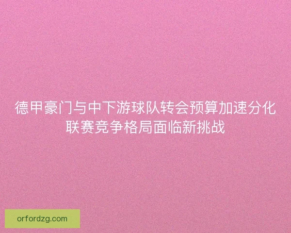 德甲豪门与中下游球队转会预算加速分化联赛竞争格局面临新挑战